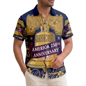 America 250th Liberty Bell 1776-2026 Gold Star Patriotic Hawaiian Navy Commemoration Short-sleeve Hawaiian Shirt