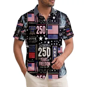 USA 250th Birthday Patriotic Hawaiian Flag Liberty Capitol Bell We the People Mosaic Red White Blue Short-sleeve Hawaiian Shirt