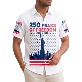 America 250th Birthday Statue of Liberty Cityscape Flag Stripes 1776 2026 Freedom Short-sleeve Hawaiian Shirt