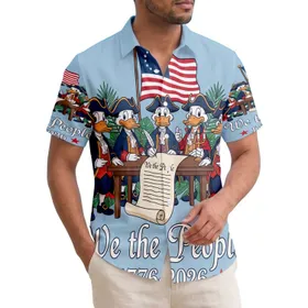 America 250th Birthday Founding Ducks Signing We the People Betsy Ross Flag 1776-2026 Short-sleeve Hawaiian Shirt