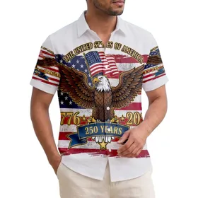 USA 250th Anniversary Majestic Bald Eagle Distressed Flag 1776-2026 Commemorative Wearable Short-sleeve Hawaiian Shirt