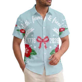 America 250th Birthday Faith, Family & Freedom 1776-2026 Laurel Wreath Star Short-sleeve Hawaiian Shirt