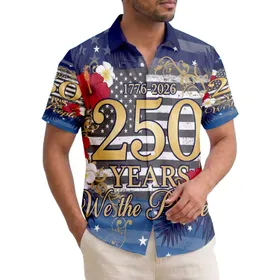 America 250th Semiquincentennial Patriotic Flag Hibiscus Plumeria We the People Short-sleeve Hawaiian Shirt