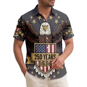 USA 250th Anniversary Eagle Shield 1776-2026 Distressed Flag Star Design Short-sleeve Hawaiian Shirt