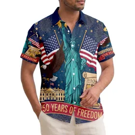 USA 250th Birthday: Liberty, Flag, Eagle Tropical Illustration - White House, Rushmore, 1776-2026 Short-sleeve Hawaiian Shirt