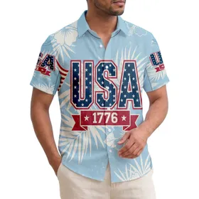 USA 250th Anniversary Tropical Star-Spangled USA 1776 Crimson Flag Design Short-sleeve Hawaiian Shirt