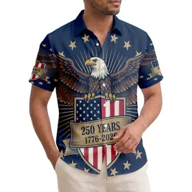 USA 250th Anniversary Eagle Shield Outstretched Wings Flag Motif 1776 Stars Banner Short-sleeve Hawaiian Shirt