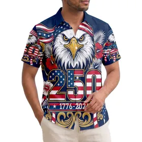 USA 250th Anniversary Bald Eagle Flag Bandana 1776-2026 Tropical Patriotic Design Short-sleeve Hawaiian Shirt
