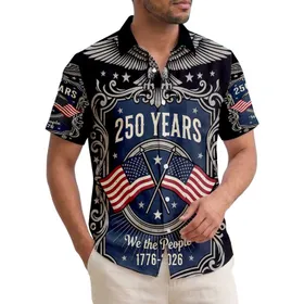USA 250th Anniversary Bald Eagle Crest We The People 1776 Distressed Flags Short-sleeve Hawaiian Shirt