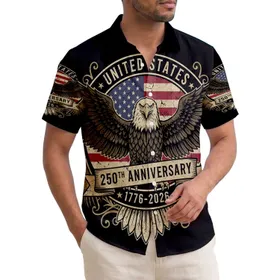 USA 250th Birthday Eagle | Vintage Distressed Flag 1776-2026 | Patriotic Tropical Americana Short-sleeve Hawaiian Shirt