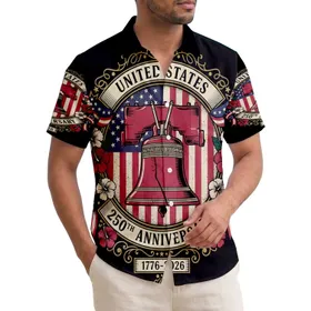 USA 250th Anniversary Liberty Bell 1776-2026 Distressed Flag Hibiscus Emblem Short-sleeve Hawaiian Shirt