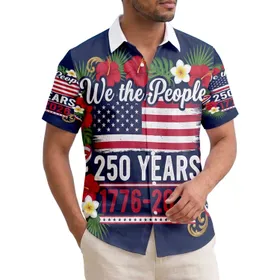 America 250th Anniversary: We the People Flag Tropical Hibiscus Plumeria 1776-2026 Short-sleeve Hawaiian Shirt