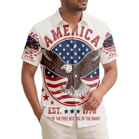 America 250th Birthday Patriotic Bald Eagle Flag Emblem, Est. 1776 Tribute Short-sleeve Hawaiian Shirt