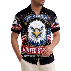 USA 250th Birthday Patriotic Eagle Flags: Tropical Americana Independence 1776 Short-sleeve Hawaiian Shirt