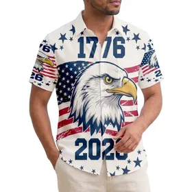 America 250th Birthday Patriotic Bald Eagle Flag 1776 2026 Hawaiian Commemorative Short-sleeve Hawaiian Shirt