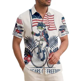 USA 250th Birthday Colonial Frog Penny-Farthing Betsy Ross Flag Hawaiian Heritage Short-sleeve Hawaiian Shirt