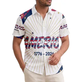 America 250th Birthday Patriotic Hawaiian Script 1776-2026 Starburst Short-sleeve Hawaiian Shirt