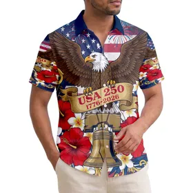 America 250th Birthday Bald Eagle Liberty Bell Tropical Floral Patriotic Commemoration Short-sleeve Hawaiian Shirt