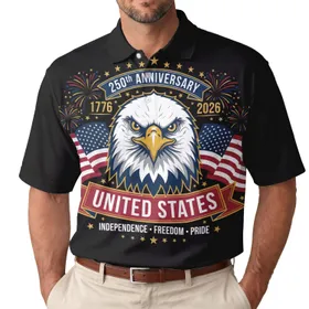 USA 250th Birthday Patriotic Eagle Flags: Tropical Americana Independence 1776 Men's Polo Shirt (Lightweight)