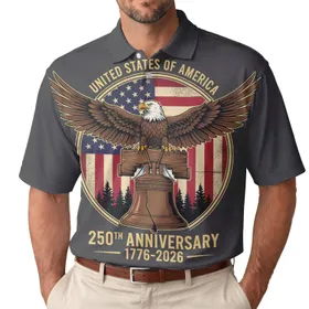 America 250th Anniversary Eagle Liberty Bell 1776-2026 Patriotic Polo-Inspired Emblem Men's Polo Shirt (Lightweight)