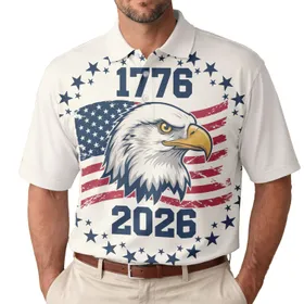 America 250th Birthday Patriotic Bald Eagle Flag 1776 2026 Polo Commemorative Men's Polo Shirt (Lightweight)