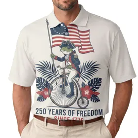 USA 250th Birthday Colonial Frog Penny-Farthing Betsy Ross Flag Polo Heritage Men's Polo Shirt (Lightweight)