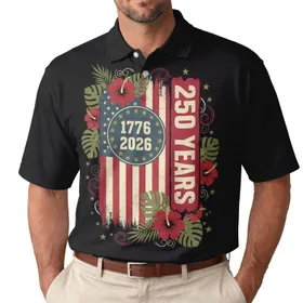 USA 250th Birthday Patriotic Polo Distressed Flag 1776 Grunge Stars Design Men's Polo Shirt (Lightweight)