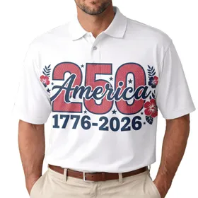 America's 250th Birthday 1776-2026 Patriotic Polo Hibiscus Star Laurel Men's Polo Shirt (Lightweight)