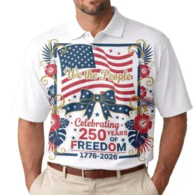America's 250th Anniversary We The People Flag Patriotic Tropical 1776 Freedom Men's Polo Shirt (Lightweight)