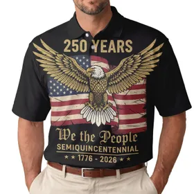 250th Anniversary Eagle Distressed Flag We the People 1776-2026 Polo Americana Men's Polo Shirt (Lightweight)