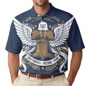USA 250th Anniversary Liberty Bell Eagle - Patriotic Polo 1776-2026 Commemorative Men's Polo Shirt (Lightweight)