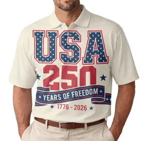 America 250th Anniversary USA 250 Years Freedom 1776-2026 Patriotic Polo Distressed Navy Stars Men's Polo Shirt (Lightweight)