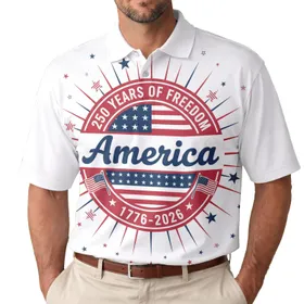USA 250th Anniversary Tropical Americana Stars Stripes Freedom Emblem 1776-2026 Men's Polo Shirt (Lightweight)
