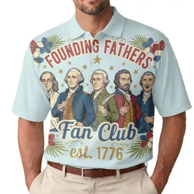 Founding Fathers Fan Club 1776 America 250th Birthday Polo Plumeria Men's Polo Shirt (Lightweight)