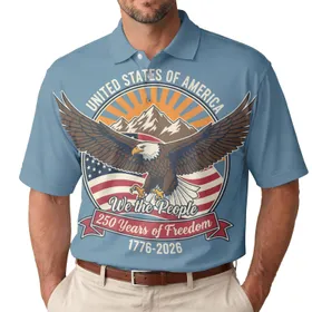 America 250th Anniversary Bald Eagle Flag We the People 1776 Freedom Emblem Men's Polo Shirt (Lightweight)