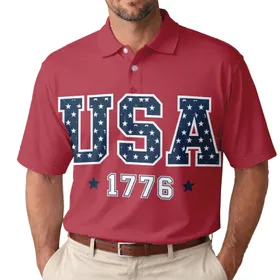 USA 250th Anniversary 1776 Collegiate Starfield Crimson Red Patriotic Design Men's Polo Shirt (Lightweight)