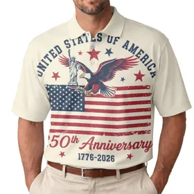 America 250th Anniversary Distressed Patriotic Polo Flag Eagle Statue 1776 Men's Polo Shirt (Lightweight)