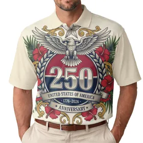 America's 250th Birthday Silver Eagle Emblem 1776-2026 - Patriotic Polo Tropical Men's Polo Shirt (Lightweight)