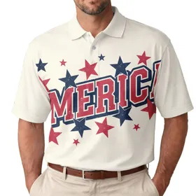 USA 250th Anniversary Patriotic AMERICA Block Text Distressed Stars Design Men's Polo Shirt (Lightweight)