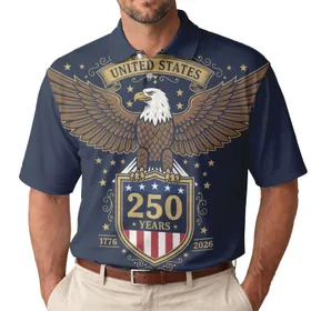 America 250th Anniversary Eagle Shield 1776-2026 Patriotic Polo Illustration Men's Polo Shirt (Lightweight)