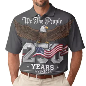 America 250th Bald Eagle We The People 1776-2026 Patriotic Polo Commemorative Men's Polo Shirt (Lightweight)