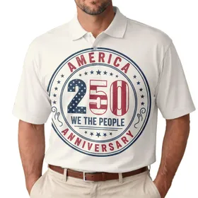 America 250th Anniversary Patriotic Polo Emblem: We The People Stars Stripes Men's Polo Shirt (Lightweight)