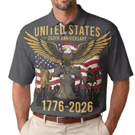 America's 250th Eagle Liberty Bell Flag Statue Colonial Rider Art 1776-2026 Men's Polo Shirt (Lightweight)