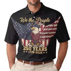 America 250th Eagle Flag Tricorne Hat 'We the People' 1776-2026 Design Men's Polo Shirt (Lightweight)