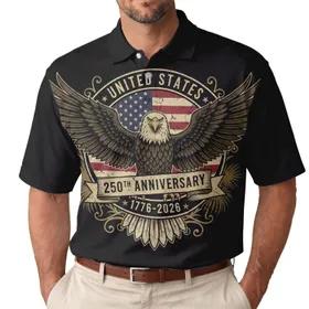 USA 250th Birthday Eagle | Vintage Distressed Flag 1776-2026 | Patriotic Tropical Americana Men's Polo Shirt (Lightweight)