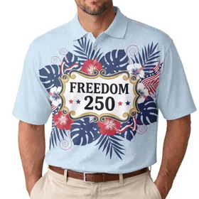 America 250th Freedom Tropical Polo Patriotic Hibiscus Commemorative Banner Men's Polo Shirt (Lightweight)