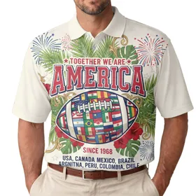 USA 250th Anniversary America Text Flag Football Tropical Palm Fronds Hibiscus Men's Polo Shirt (Lightweight)