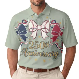 America 250th Anniversary Patriotic Bows Gold Stars Tropical Leaves Vintage Sage Men's Polo Shirt (Lightweight)