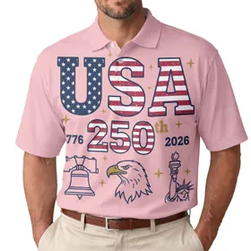 America 250th USA Stars Stripes Tropical Liberty Eagle Statue Design Men's Polo Shirt (Lightweight)