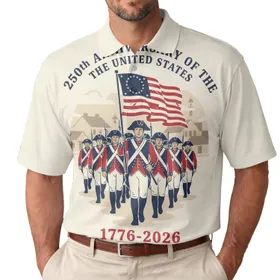 America 250th Anniversary Revolutionary Soldiers 1776 Flag Polo Design Men's Polo Shirt (Lightweight)